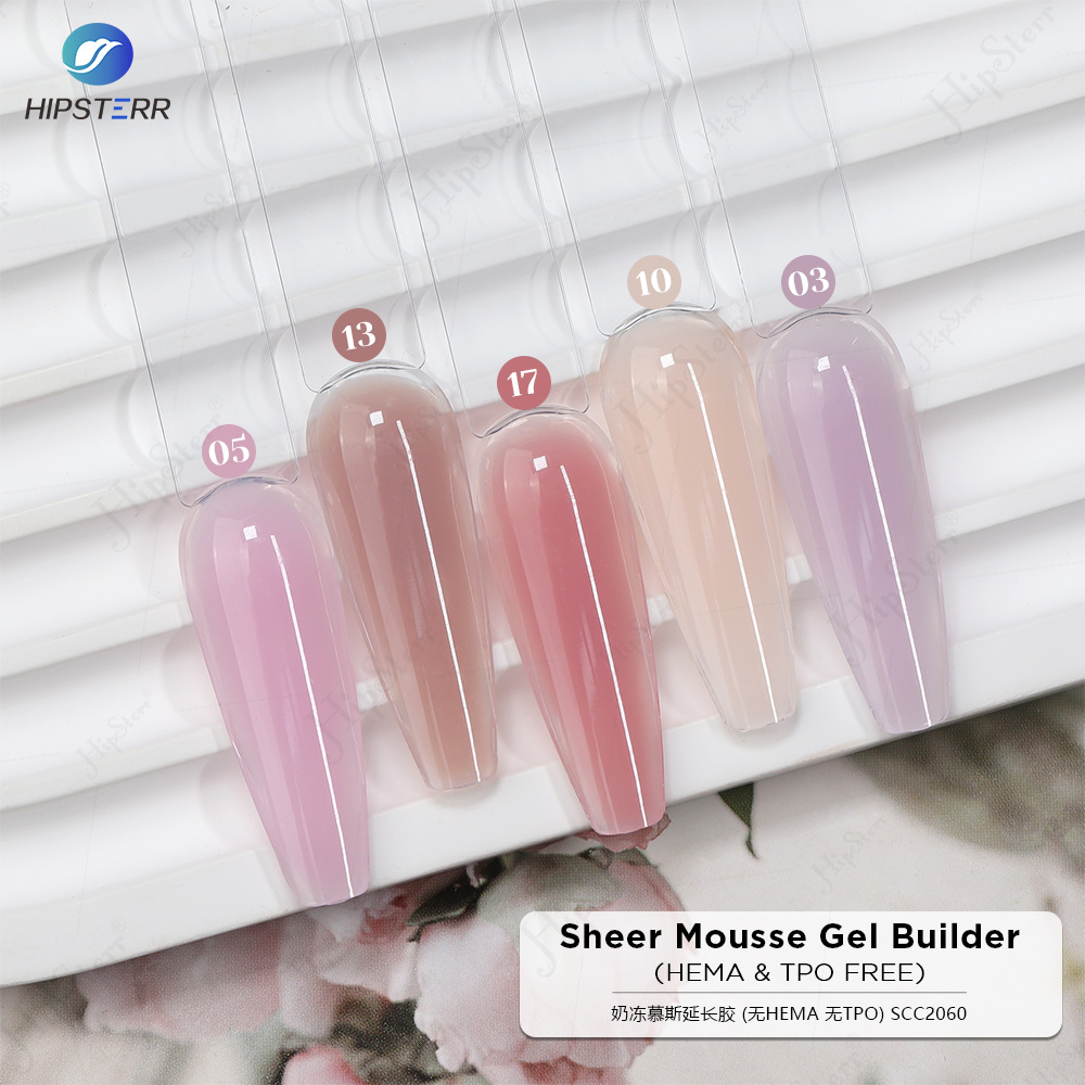 Private Label Hema &amp; Tpo Free Sheer Mousse Gel Builder Selfleveling Nails Extension Gel Professional Uv Gel Nail Supplies