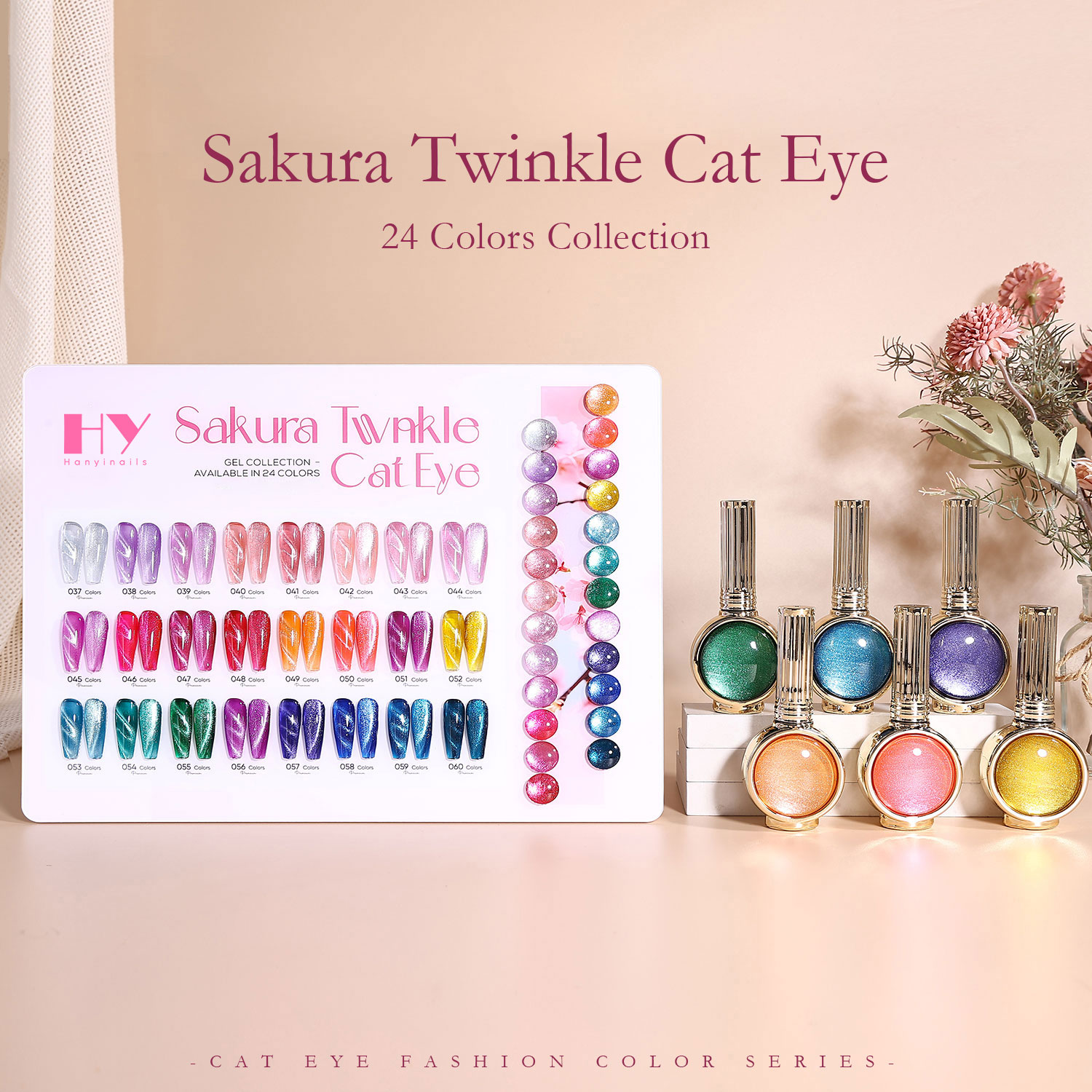 Hanyinails Sakura Twinkle Cat Eye Collection 24 Shades 15ml Premium Color Magnetic Gel Polish Soak Off Glossy Finish
