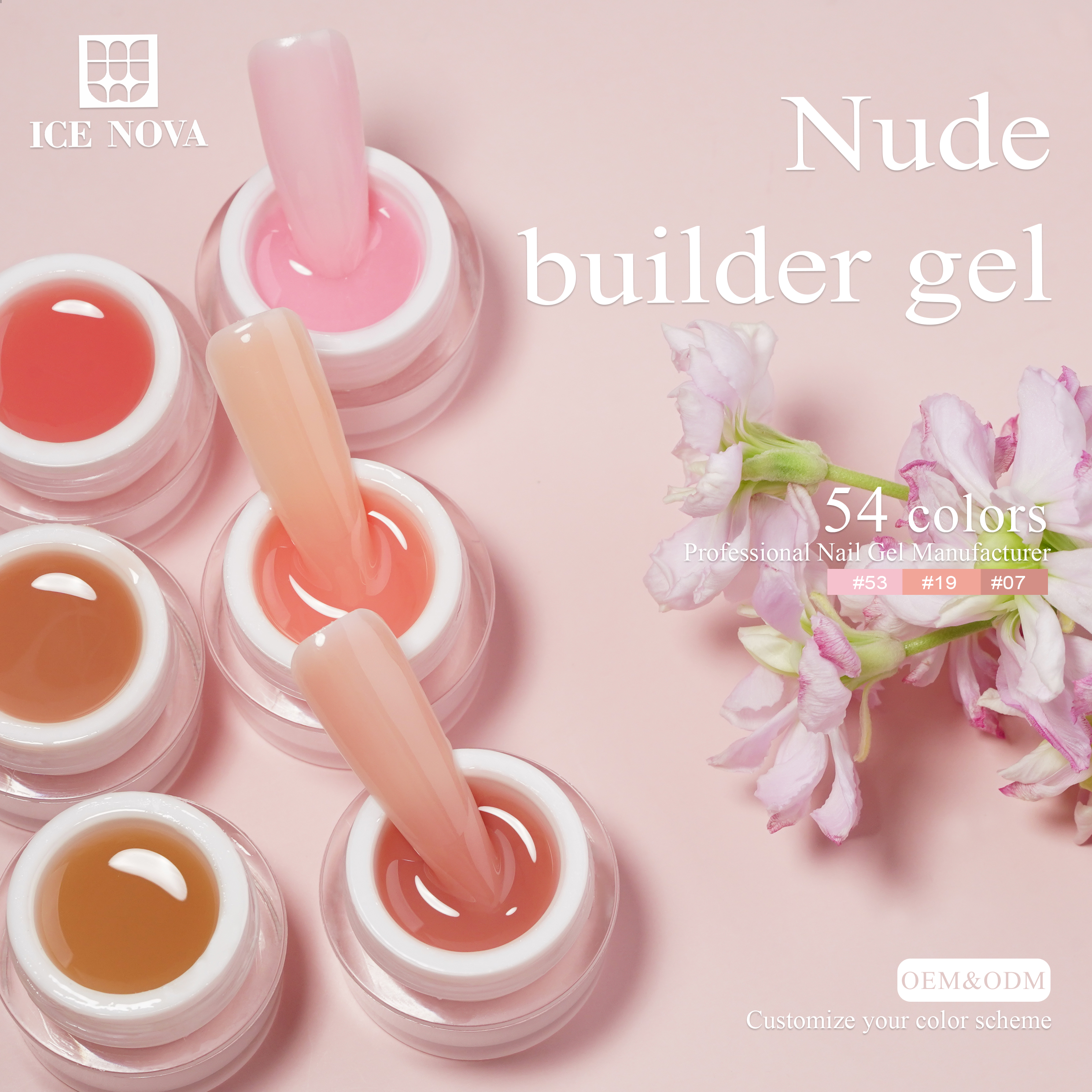 ICE NOVA Private Label Competitive Price Nude Colored Gel Nail Extension 10g 15g 30g 60g Oem Wholesale Builder Soft UV Gel