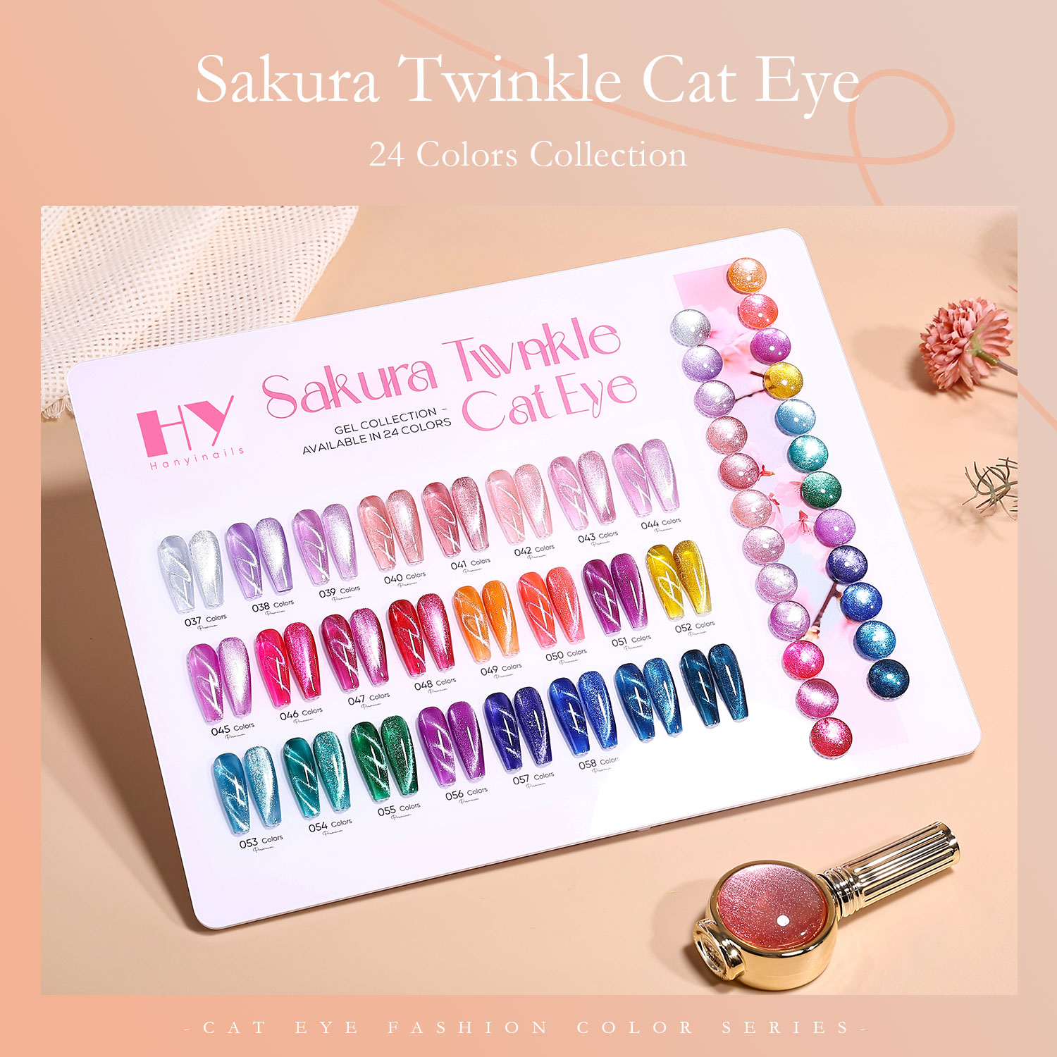 Hanyinails Sakura Twinkle Cat Eye Collection 24 Shades 15ml Premium Color Magnetic Gel Polish Soak Off Glossy Finish