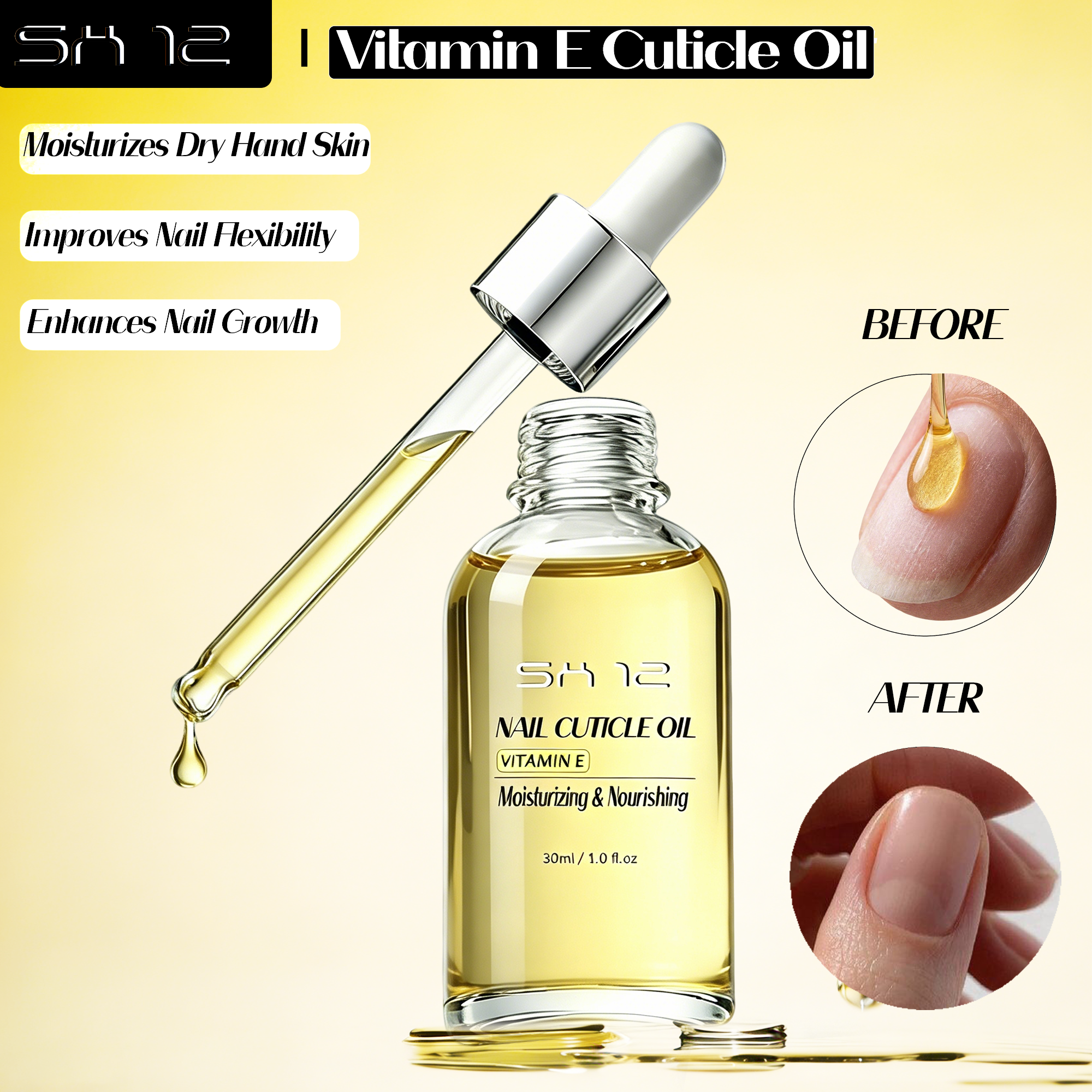 SH12 OEM/ODM Nourishing Cuticle Oil with Jojoba &amp; Vitamin E 30ml for Nail Care &amp; Moisturizing Treatment