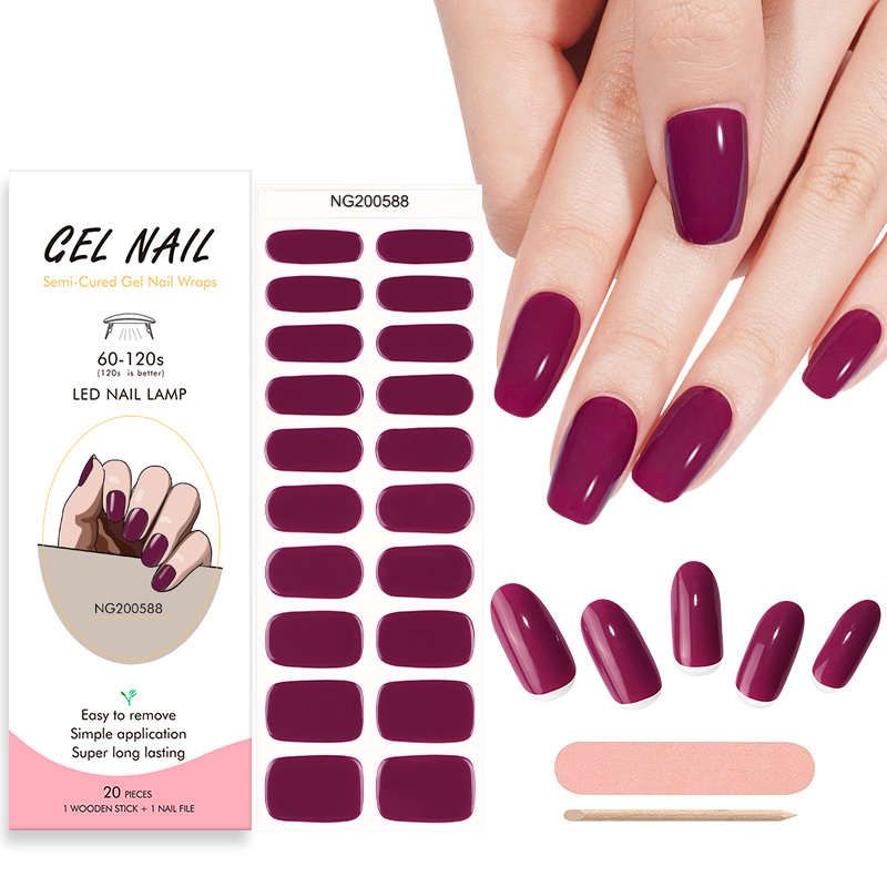 TPO Free Long Lasting Solid Color Gel Nail Wraps Waterproof UV Lamp HEMA Free Semi Cured Gel Nail Stickers
