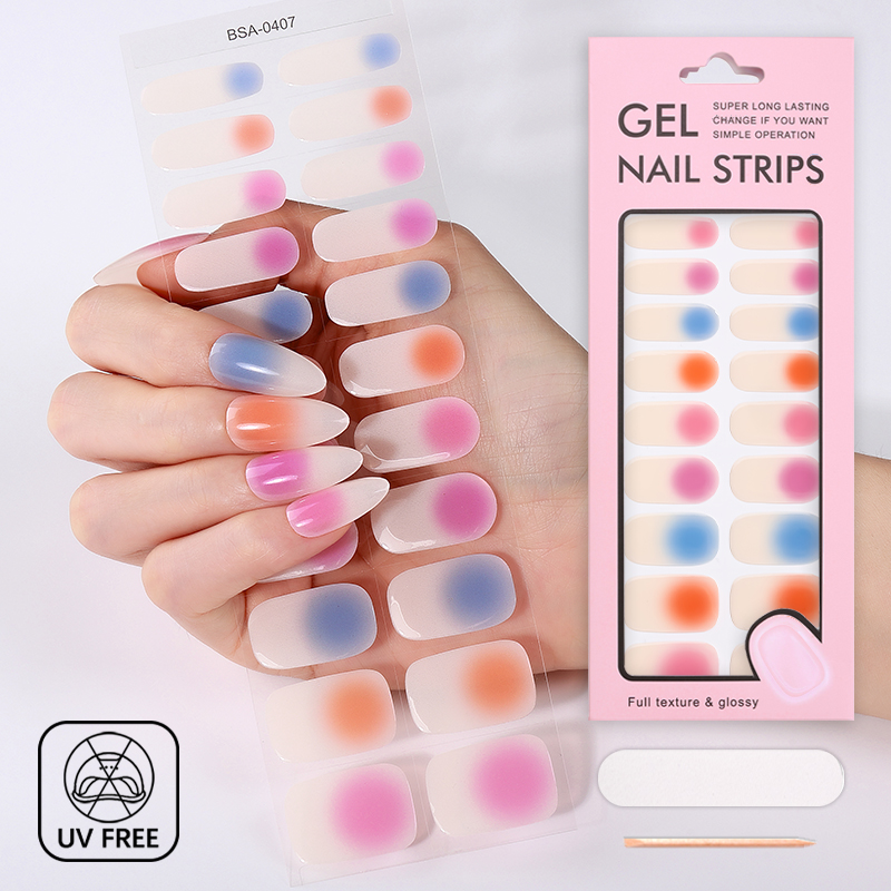 NO Lamp Gradient French UV Free Wholesale Natural Curing Gel Nail Stickers Nail Tips No-Cure Gel Nail Wraps