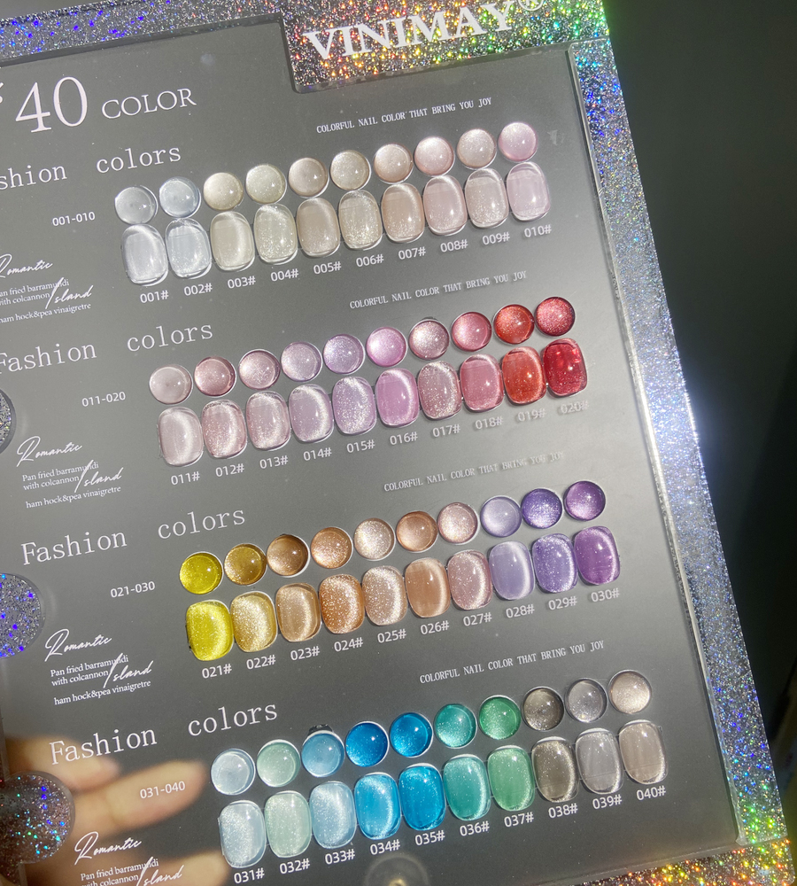 Vinimay 40 Colors Cat Eye Gel Polish Set Trending Diamond Reflective Crystal Magnetic Cat Eye Gel Suitable for Nail Salons