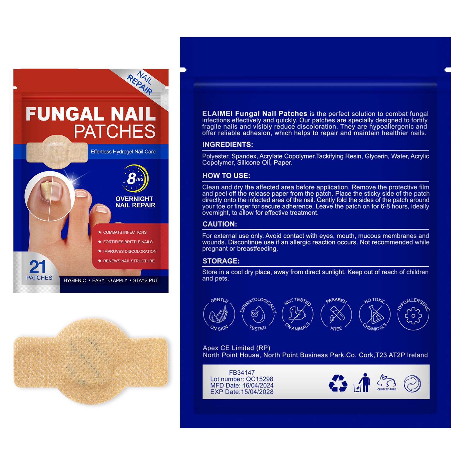 Factory OEM Hydrogel Nail Repair Care Fungus Treatment Reduce Thickness Natural Herbal Anti Fungal Nail Patches