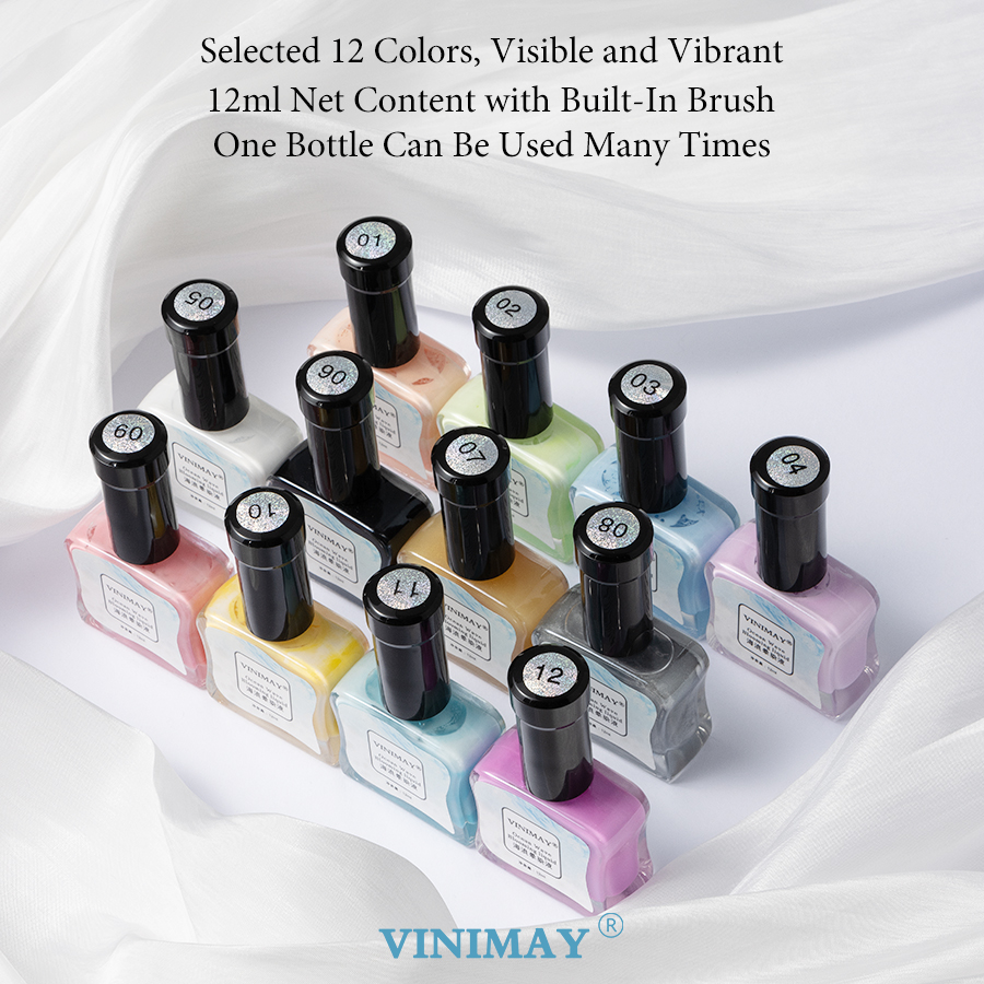 Vinimay Nail Ocean Wave Blooming Gel 12 Colors Nail Art Painting Gel Vegan Organic Nail Wave Blooming Liquid for Wholesale