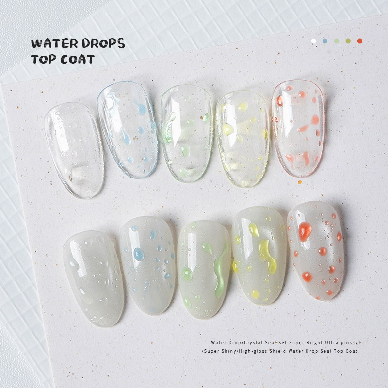 Vinimay Upgrade Water Drop Top Coat 15ml Clear Red Yellow Blue and Green 5 Colors No Wipe Water Droplet Top Coat for Salon