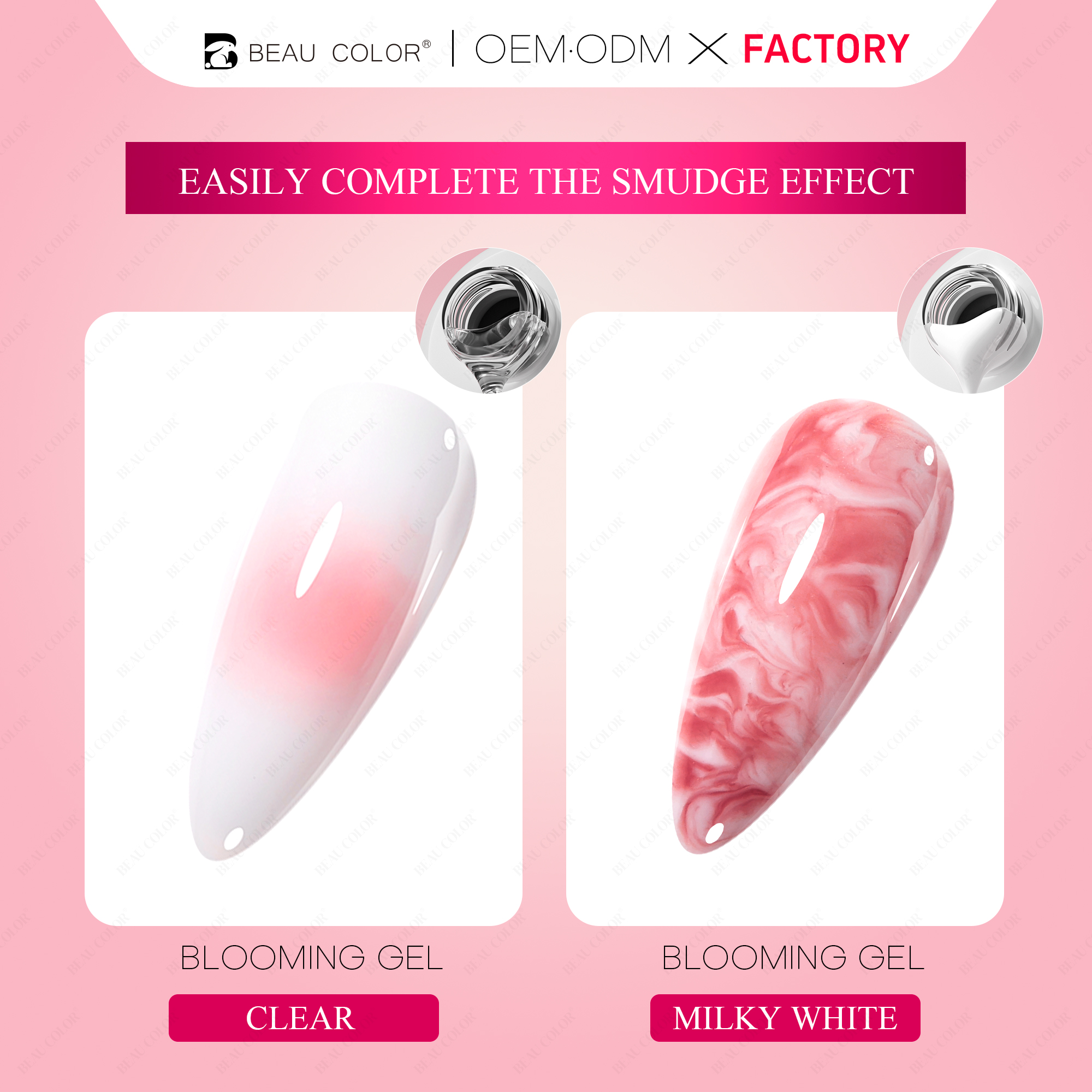 Beau Color Factory Private Label Clear/Milky White Blooming Gel Polish Free Custom Gel Nail Polish OEM Nail Products Suppliers