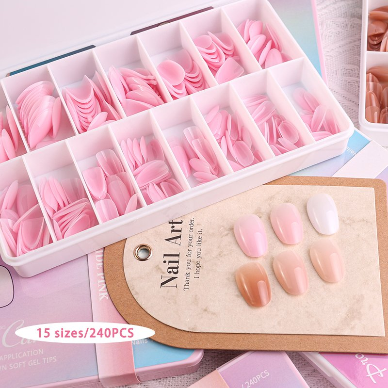 Customize False Nails Acrylic Short Round Gradient Pink Fake Nail for Beauty