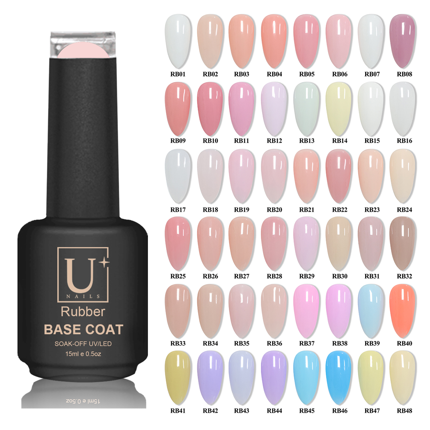 Private Label 64 Color Rubber Base Coat Gel Polish Nail Products 2026 Free Sample Rubber Base for Nails