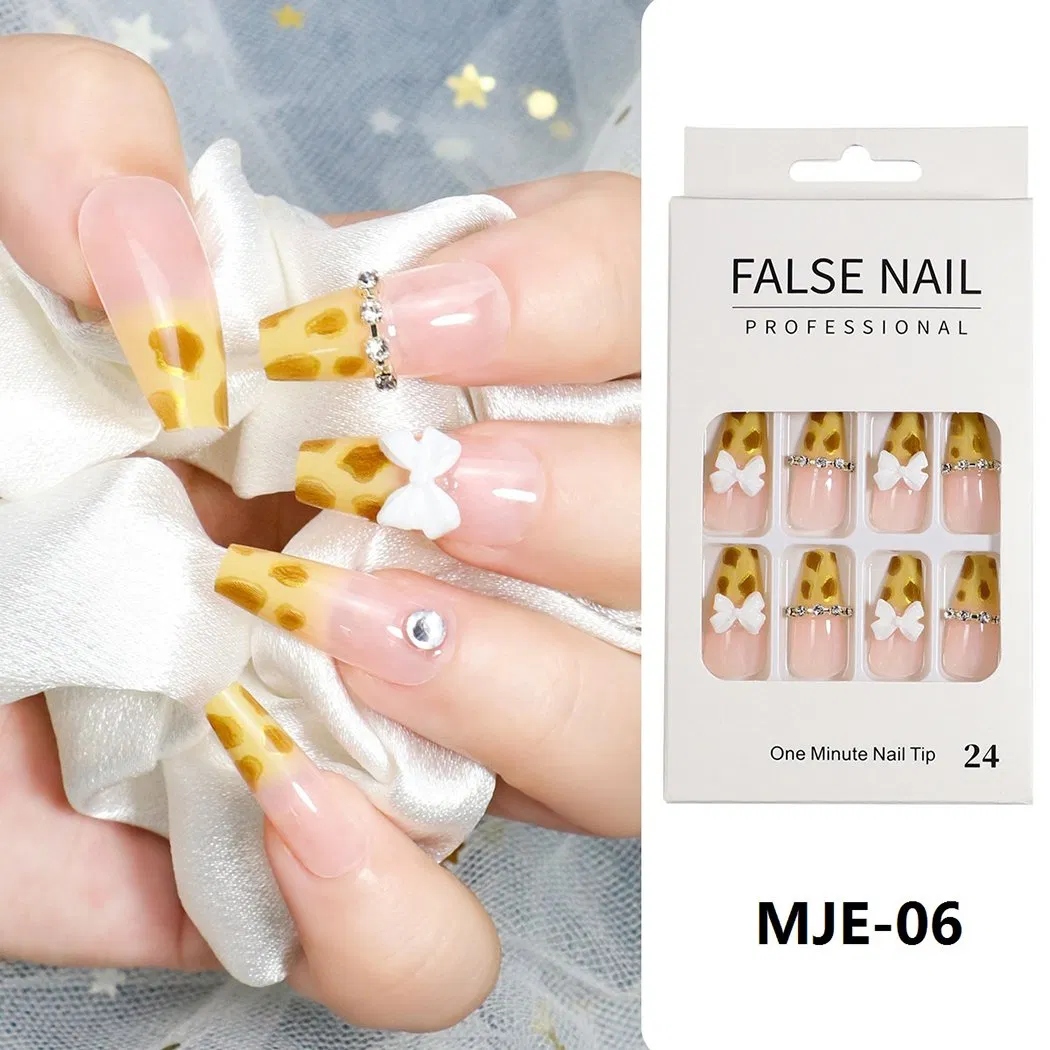 Custom Logo ISO9001almond Fake False French Tip Nails Gold Line Design Glue on Nails Press Ons Medium Acrylic Press on Nails