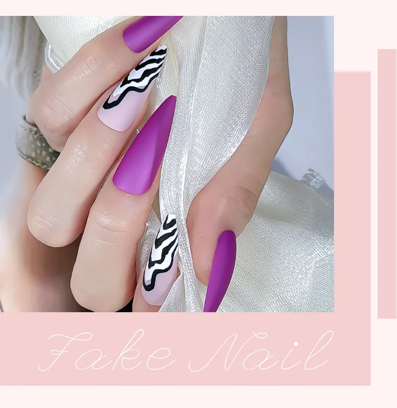 Luxury Purple Long Stiletto Nail Manicure Set with Box