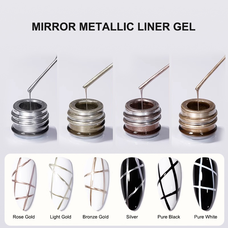 Miss Gooey 6 Colors Mirror Metallic Liner Gel Polish Supplies Salon 12ml Painting Gel Nail Art Non Toxic OEM UV Gel Nail Polish