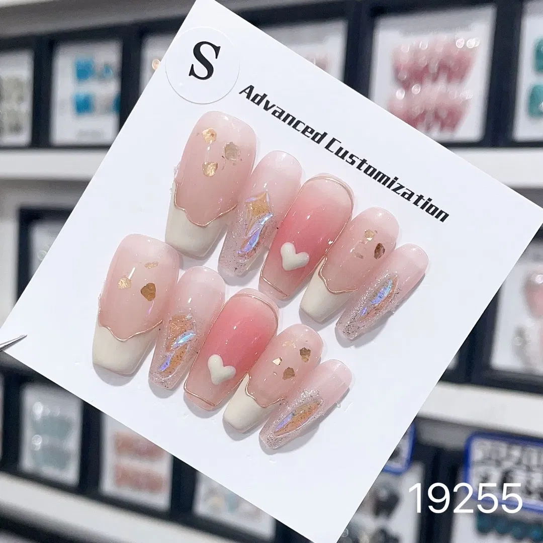 New Style Wholesale Faux Press on Nail Accessories Art Sticker Polish Diamond Glitter Fashion 10 Piece Gel Acrylic Shiny Diamond Custom Handmade Stick-on Nails