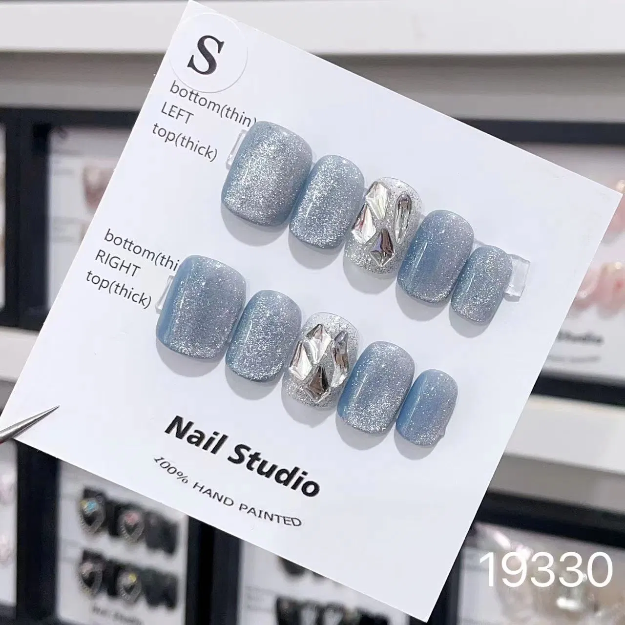 New Style Wholesale Faux Press on Nail Accessories Art Sticker Polish Diamond Glitter Fashion 10 Piece Gel Acrylic Shiny Diamond Custom Handmade Stick-on Nails
