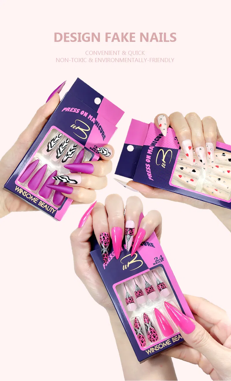 Luxury Purple Long Stiletto Nail Manicure Set with Box
