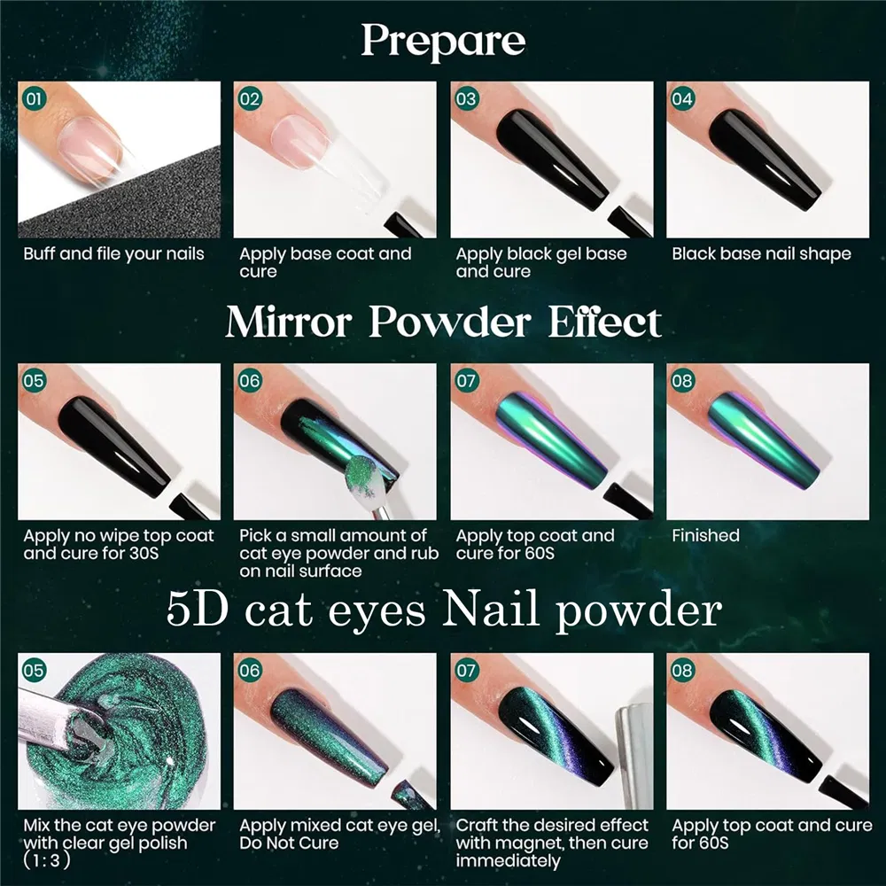 5D Optical Chameleon Magnetic Powder Manicure Colorful Gradient Cat's Eye Powder Pearlescent Powder Manicure