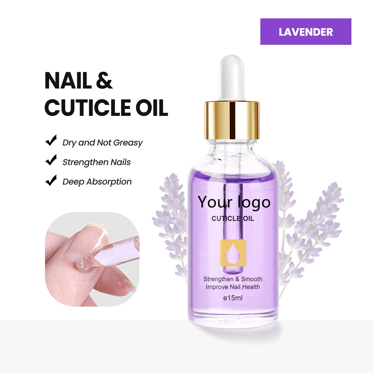 Private Label Nail Cuticle Oil with Vitamin E Scented Revitalizer Enriched by Natural Dried Flowers Softens Cares for Fingers