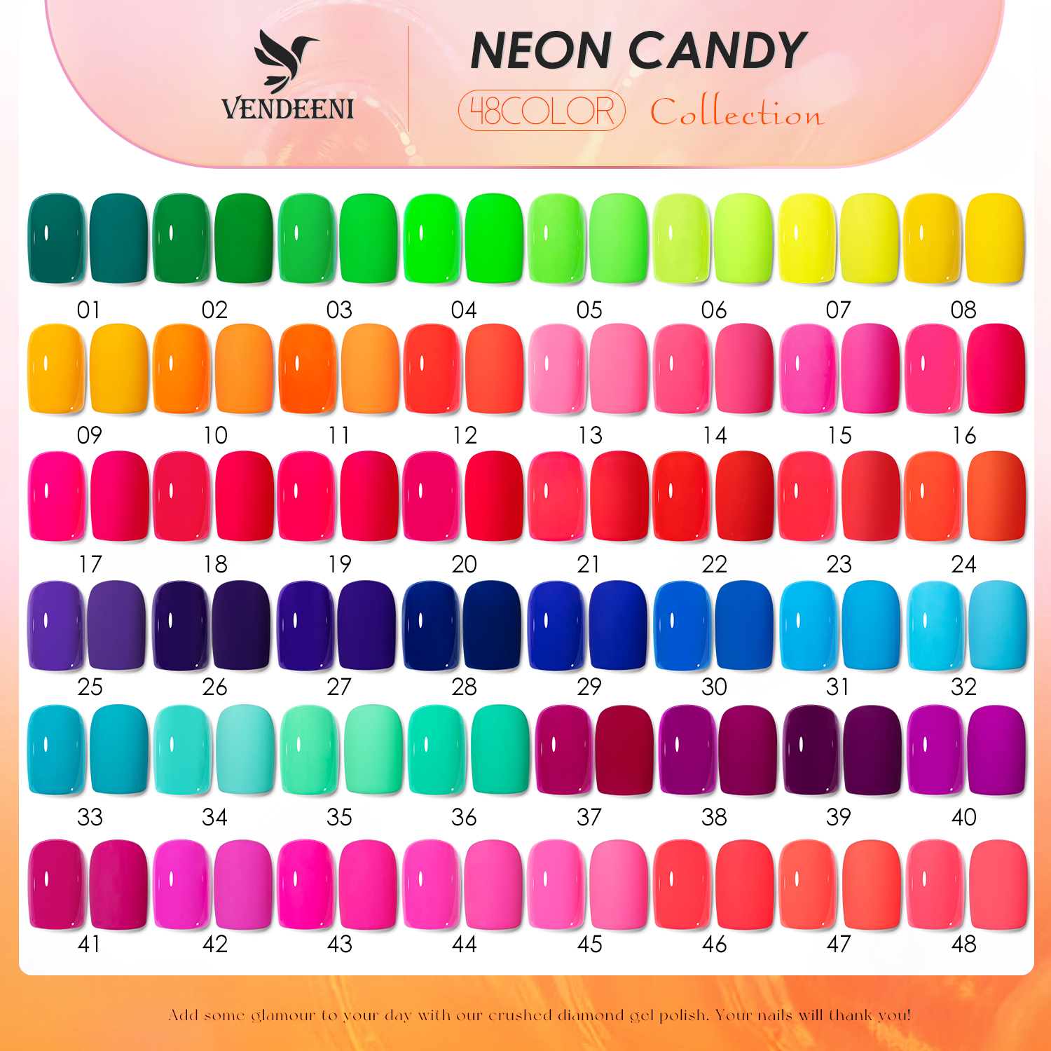 Vendeeni Professional Nail Supplier Uv Led Neon 48colors Gel Nail Polish Set TPO HEMA FREE OEM Label Free Design Nail Boxes
