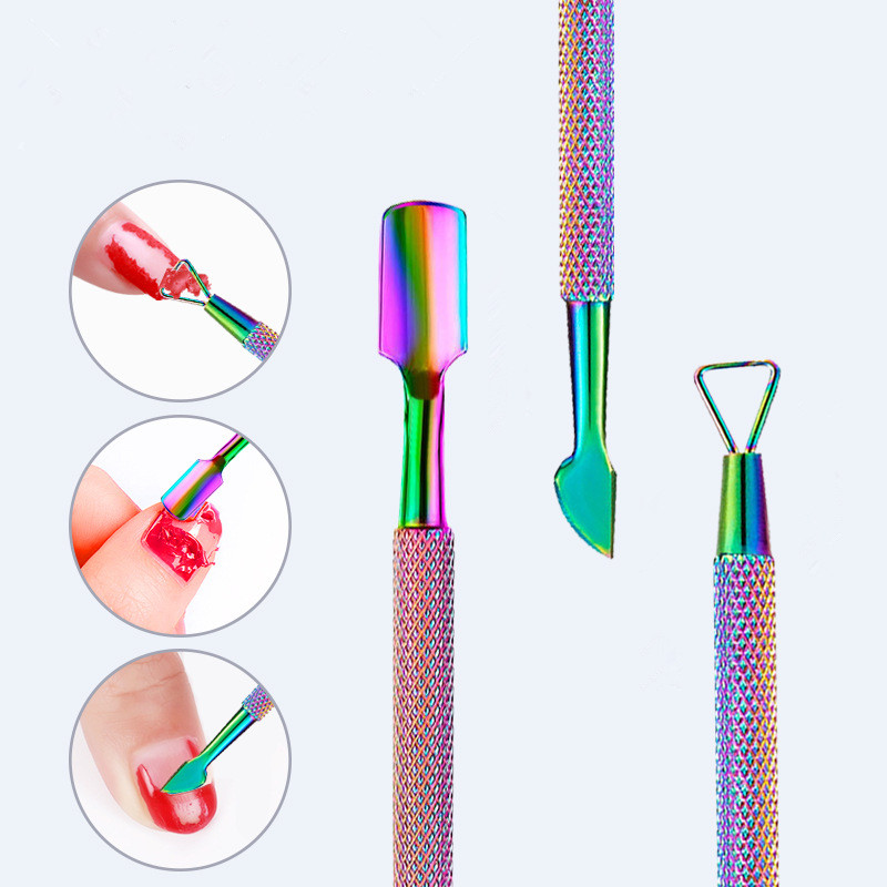 Salon Multi Color Titanium Dead Skin Remover Kit 3pcs Nail Pusher Nippers Cuticle Manicure Set with Tin Box