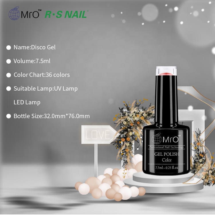 R S Nail 36 Colors Nail Polish Gel Manufacturer Hema Free Glitter Reflective Gel Polish Glow in the Dark Flashing Disco Gel