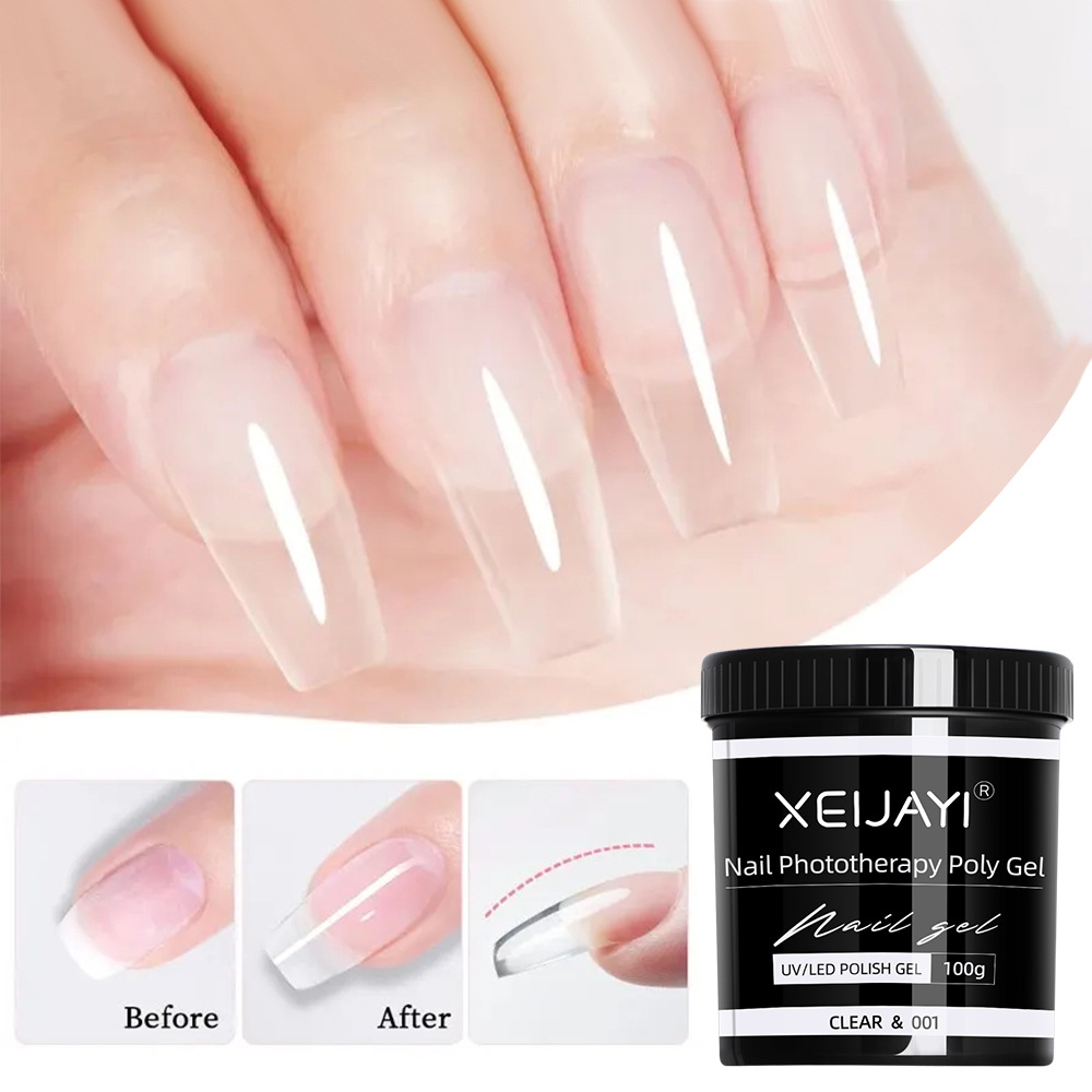 XEIJAYI 6 Colors Hard Gel Nail Builder Soak Off Gel Nail Extensions 100g Jar Uv Gel Builder for Nails Salon