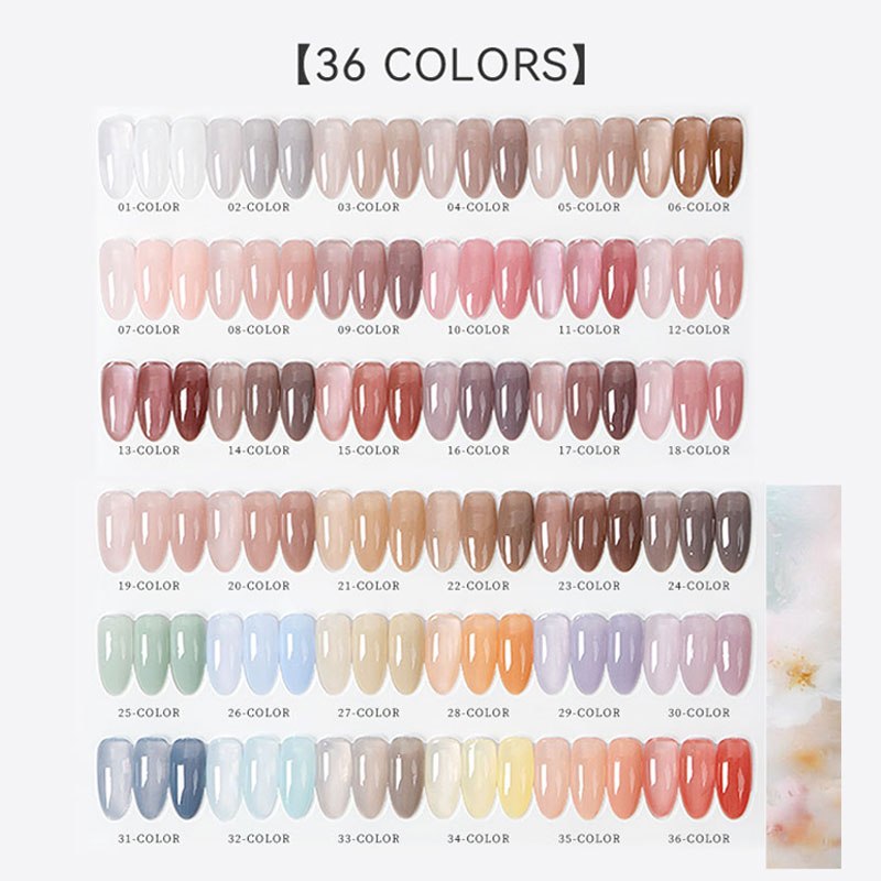 Vinimay Jelly Gel Polish Set 36 Colors Ice Sheer Tea Colors Summer Gel Polish Set Luxury Gift Set Packaging with Color Chart