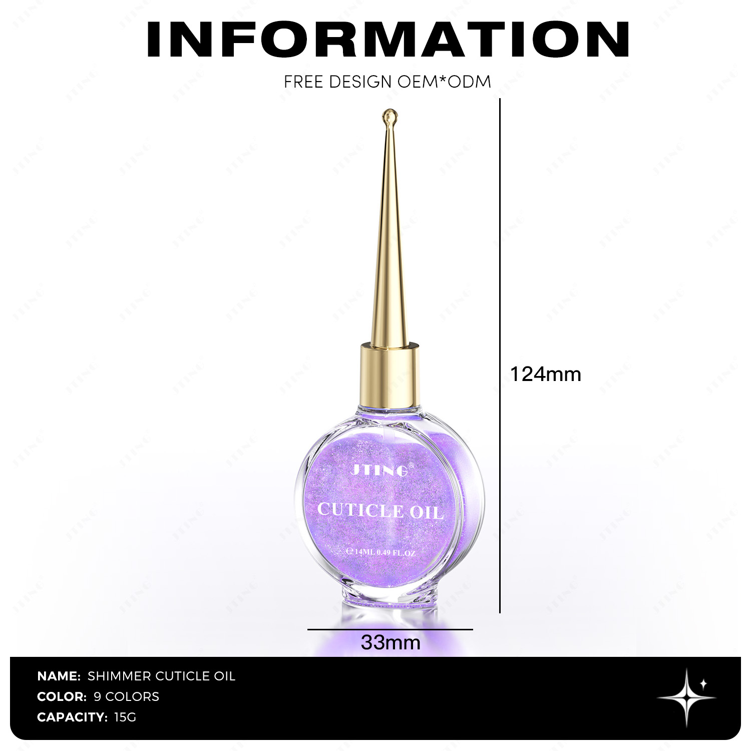 JTING New Design Shimmer Cuticle Oil 9colors Nutrition Revitalizer Oil OEM/ODM Private Label Free Custom Cuticle Oil for Nails