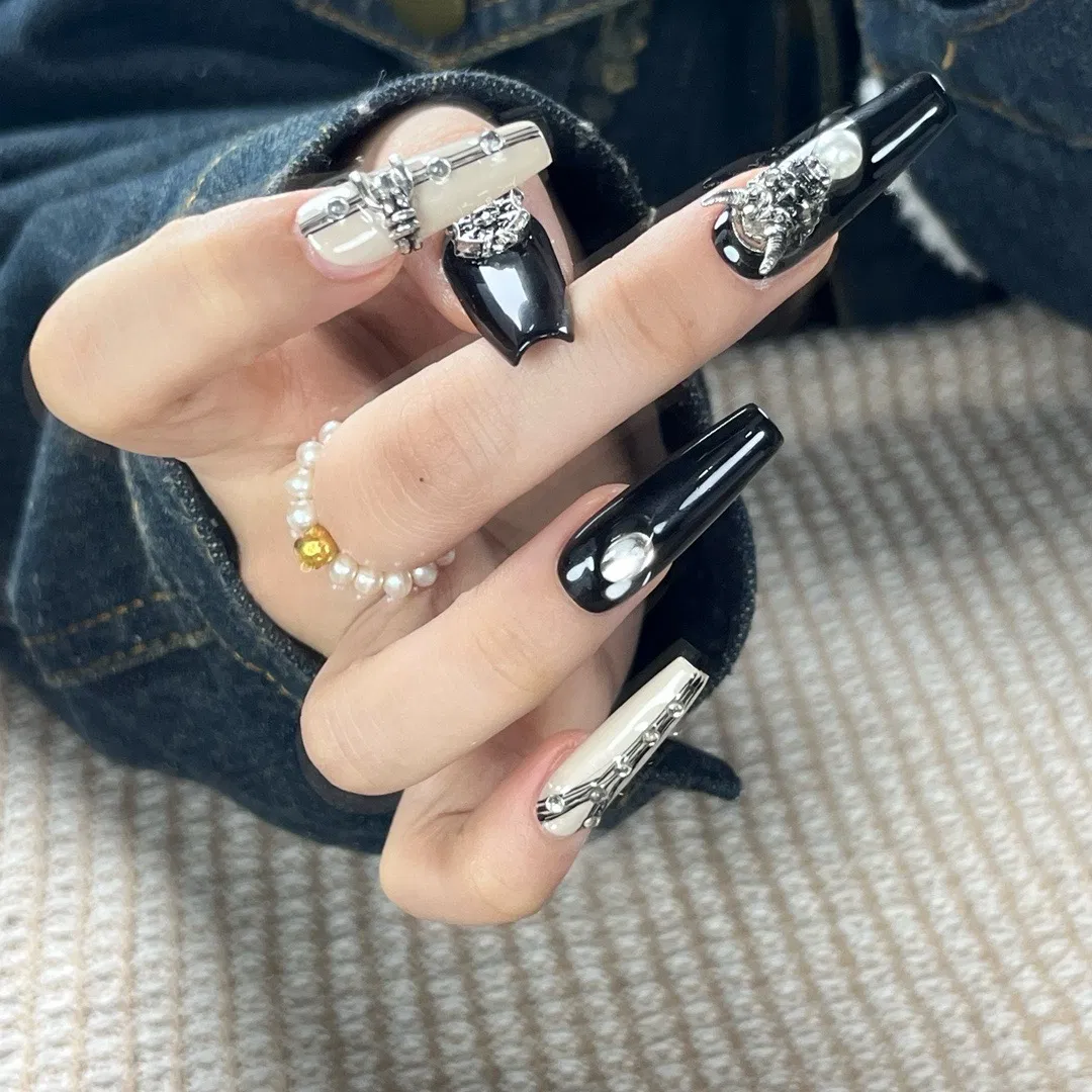 Luxury Wholesale 100% Handmade DIY Custom Logo Designs Long Nail Coffin Spider Press on Nails Acrylic Finger Promotional OEM ODM Low Price Sample Nail Tips S-L