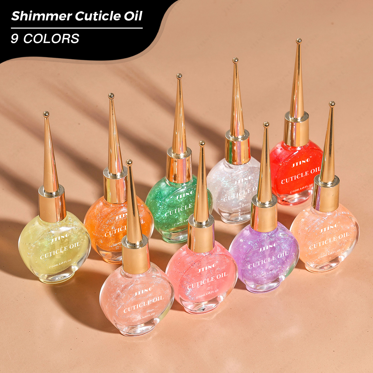 JTING New Design Shimmer Cuticle Oil 9colors Nutrition Revitalizer Oil OEM/ODM Private Label Free Custom Cuticle Oil for Nails