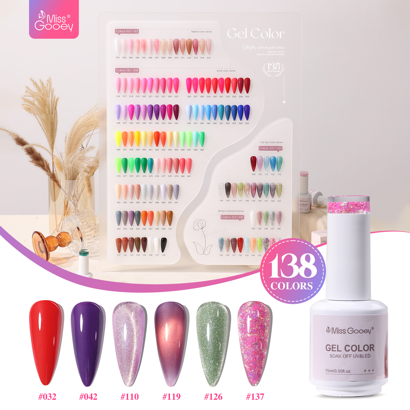 Miss Gooey Popular 138Color Gel Nail Polish Collection Professional Gel Polish Nail Supplies Salon Hema Free Nail Polish Factory