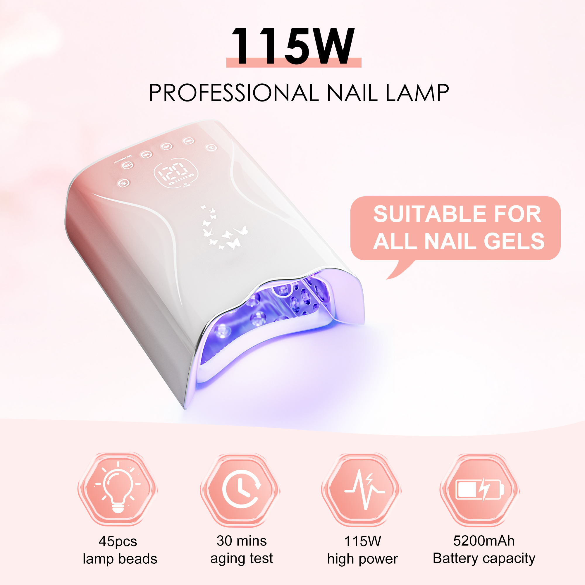 Yaqin Butterfly Series Nail Equipment Rechargeable Brushless 35000rpm 60w Professional Nail Drill 115w Uv Nail Lamp for Salon