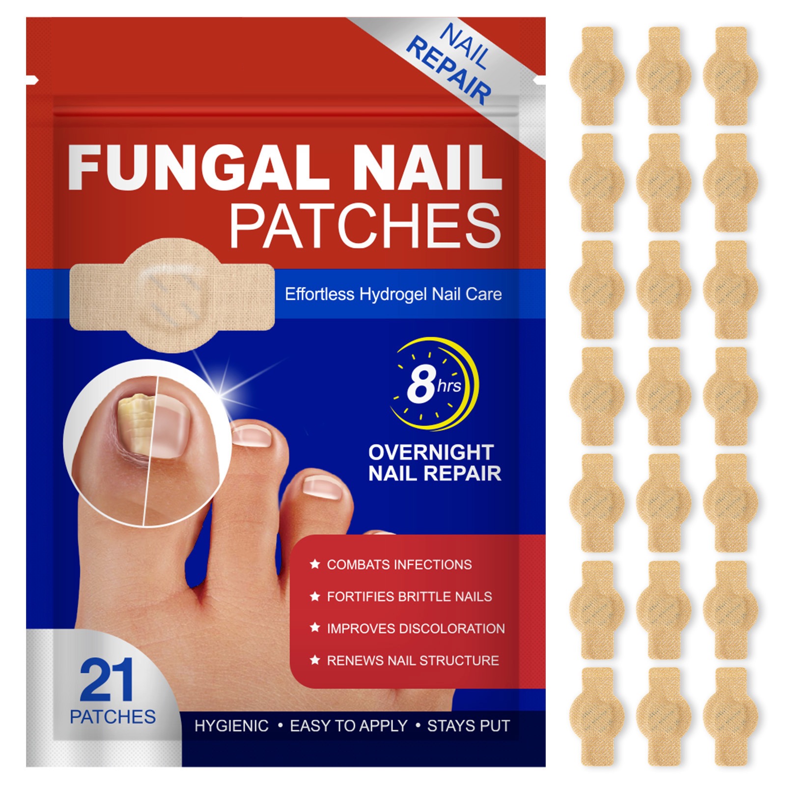 Factory OEM Hydrogel Nail Repair Care Fungus Treatment Reduce Thickness Natural Herbal Anti Fungal Nail Patches