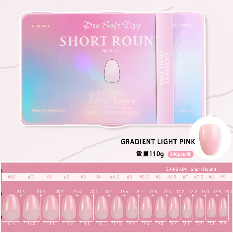 Hot Sale Artificial Nail Acrylic Short Round Gradient Light Pink Press on Nails for Nail Beauty