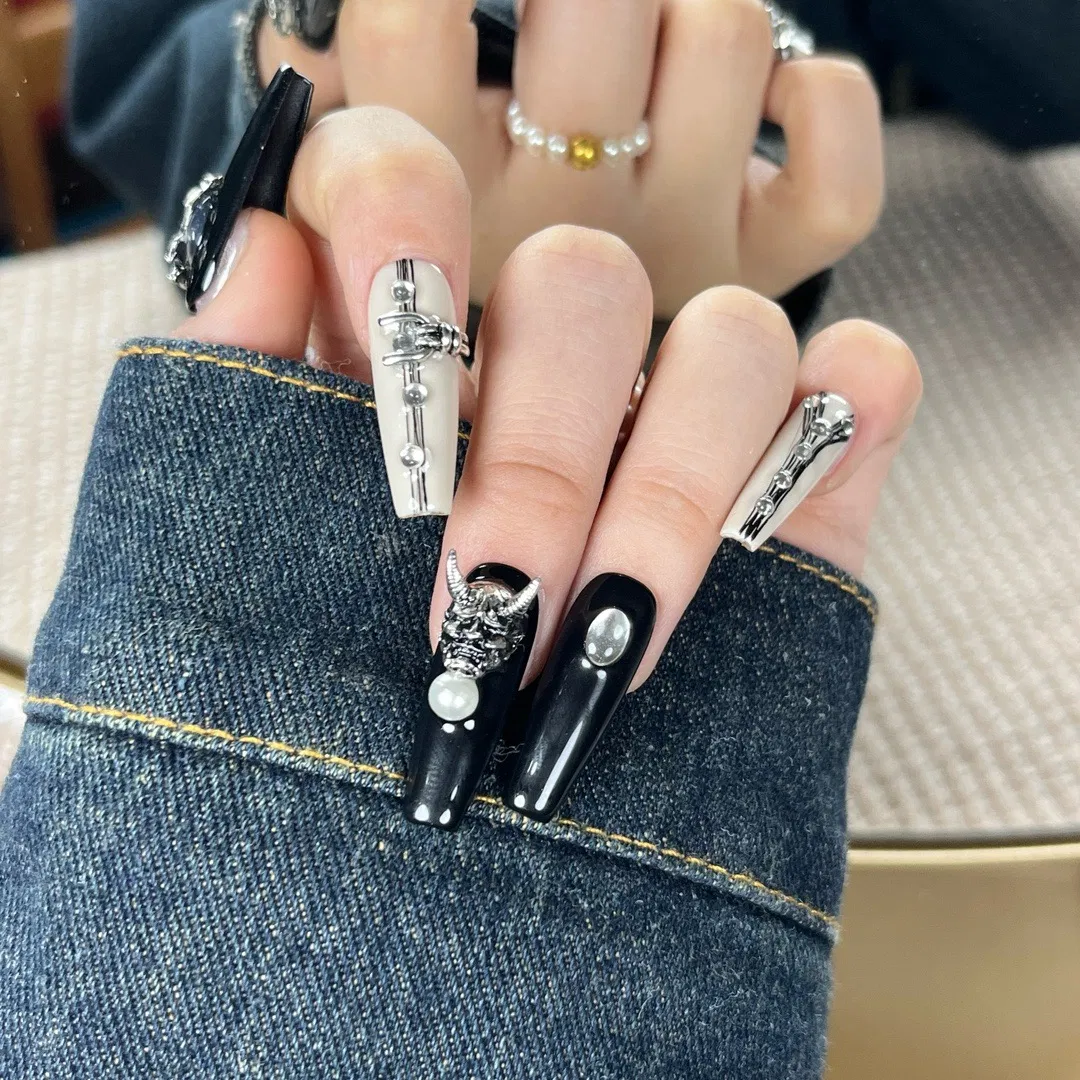 Luxury Wholesale 100% Handmade DIY Custom Logo Designs Long Nail Coffin Spider Press on Nails Acrylic Finger Promotional OEM ODM Low Price Sample Nail Tips S-L