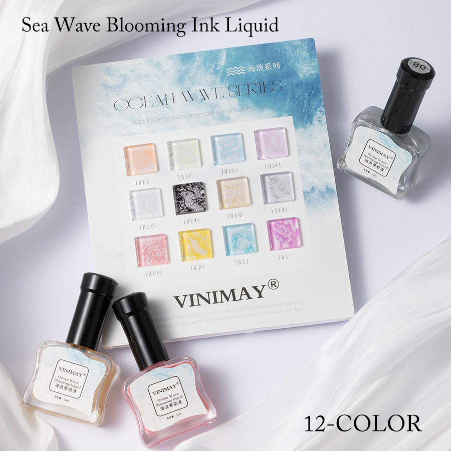 Vinimay Nail Ocean Wave Blooming Gel 12 Colors Nail Art Painting Gel Vegan Organic Nail Wave Blooming Liquid for Wholesale