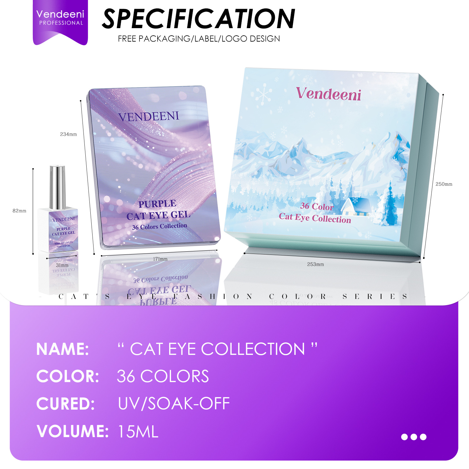 36 Colors Deep Light Purple Cat Eye Gel HEMA TPO-Free Gift Box Set UV High Saturation Solid Color