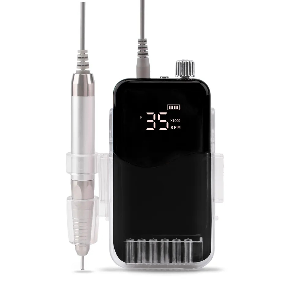 Rechargeable Nail Art 35000rpm Portable Manicure Pedicure Mini Nail Polisher Electric Strong Power Cordless 7 Head Nail Drill Machine