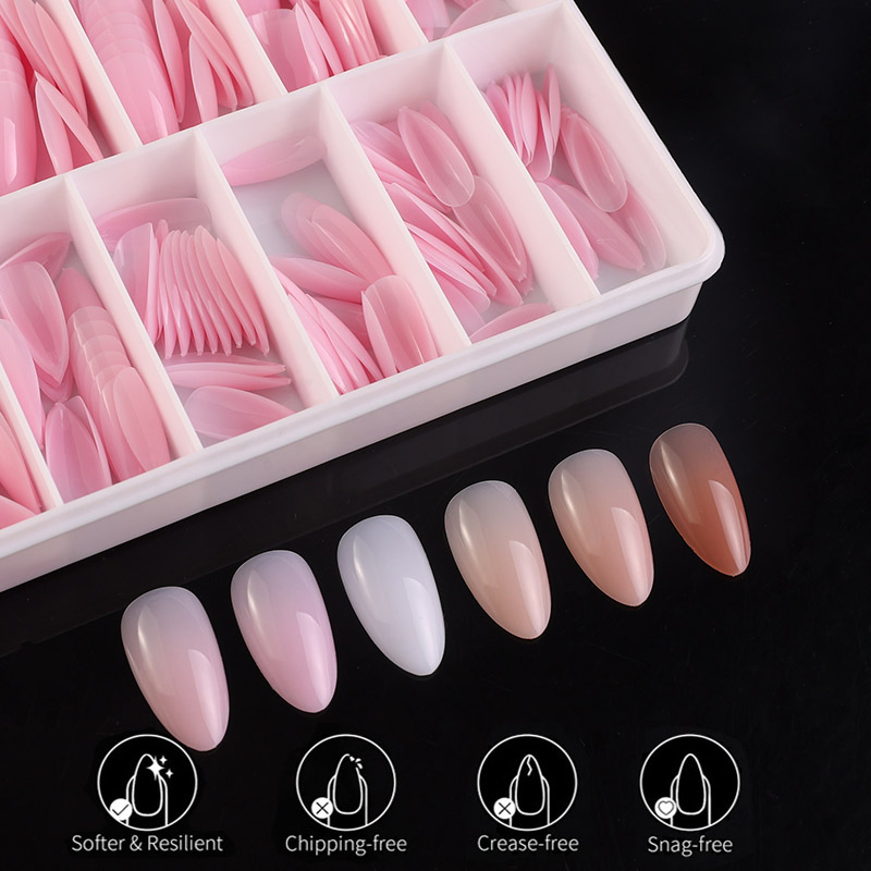 Hot Sale Artificial Nail Acrylic Short Round Gradient Light Pink Press on Nails for Nail Beauty