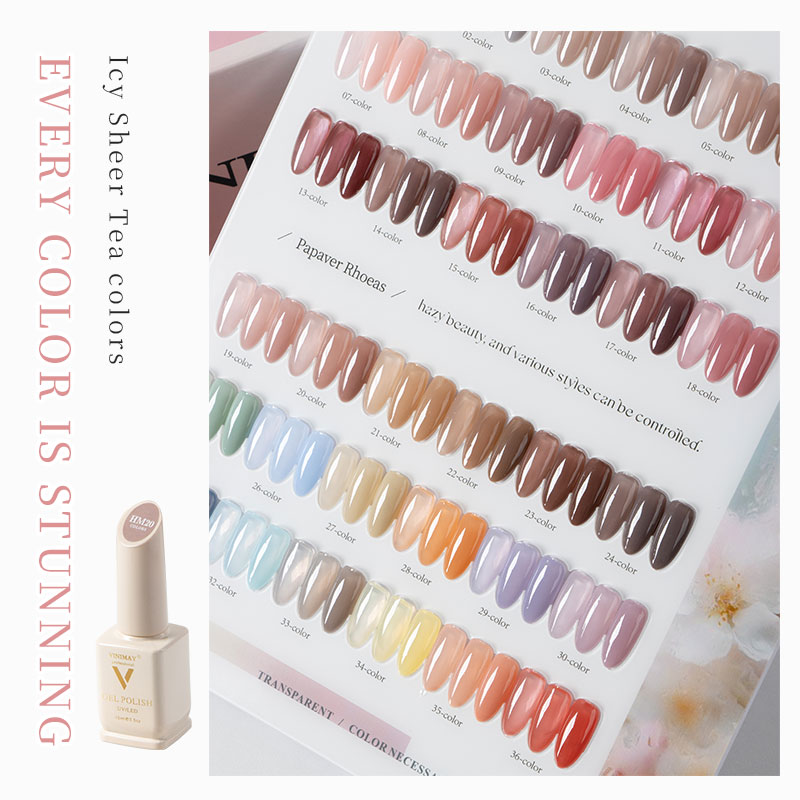 Vinimay Jelly Gel Polish Set 36 Colors Ice Sheer Tea Colors Summer Gel Polish Set Luxury Gift Set Packaging with Color Chart