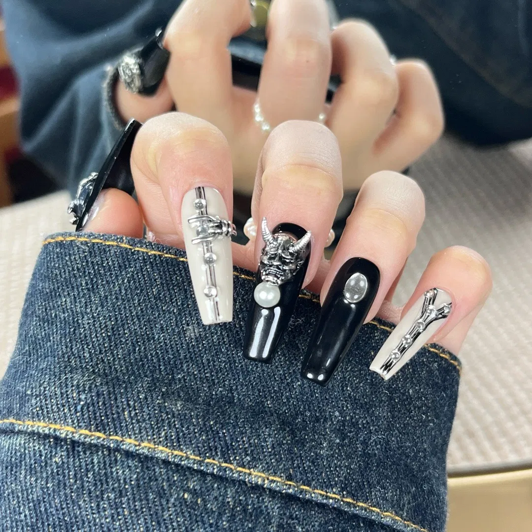 Luxury Wholesale 100% Handmade DIY Custom Logo Designs Long Nail Coffin Spider Press on Nails Acrylic Finger Promotional OEM ODM Low Price Sample Nail Tips S-L