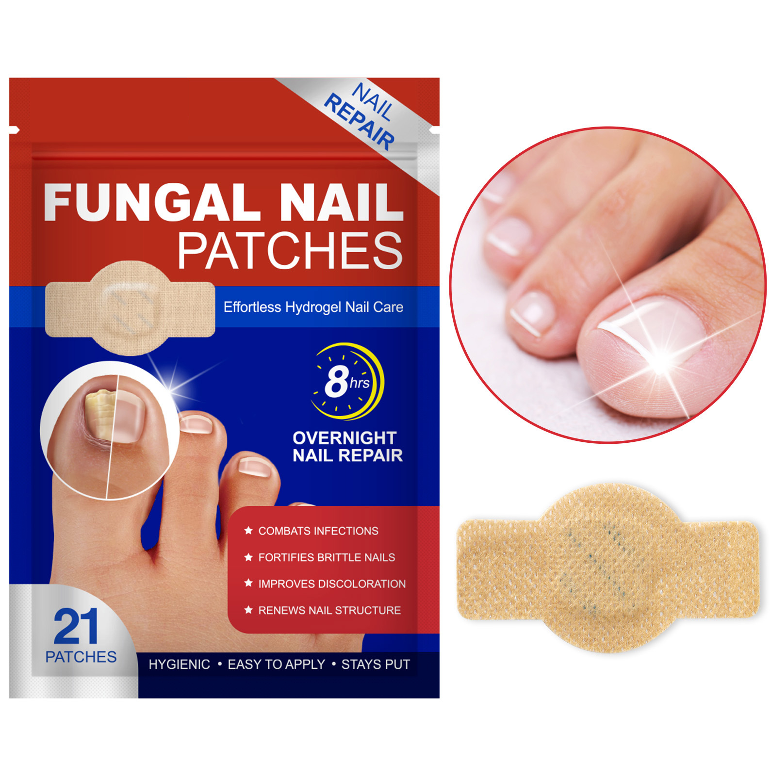 Fungal Nail Repair Patches Toenail Treatment Anti Bacterial Soothing Effect 21 Pcs Overnight Renewal Private Label
