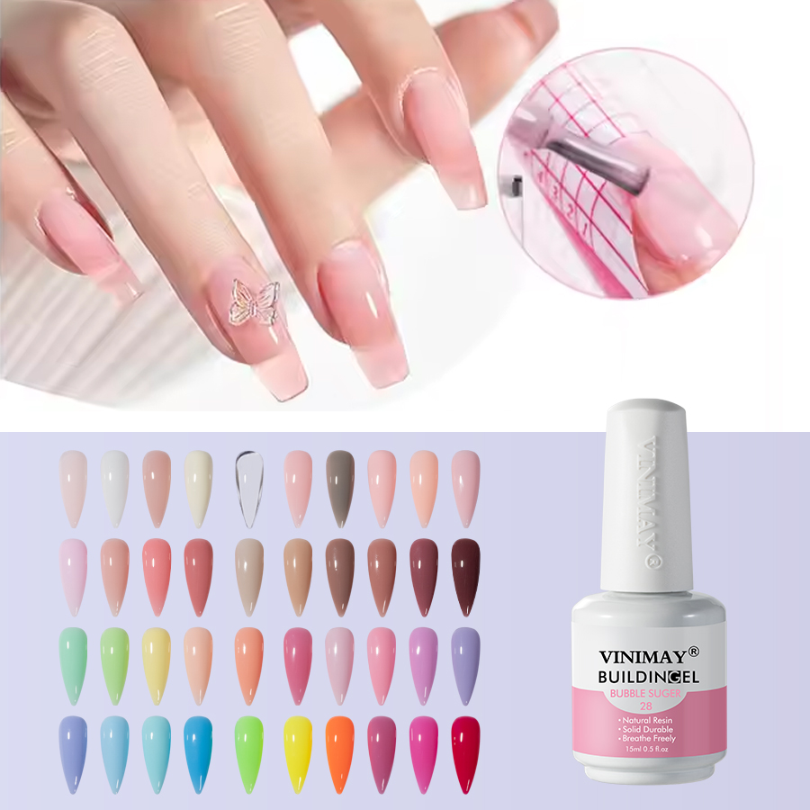 Vinimay High Quality 40 Colors Biab Nail Builder Gel Self-Leveling OEM/ODM Soak Off Biab Builder Gel in a Bottle for Nails