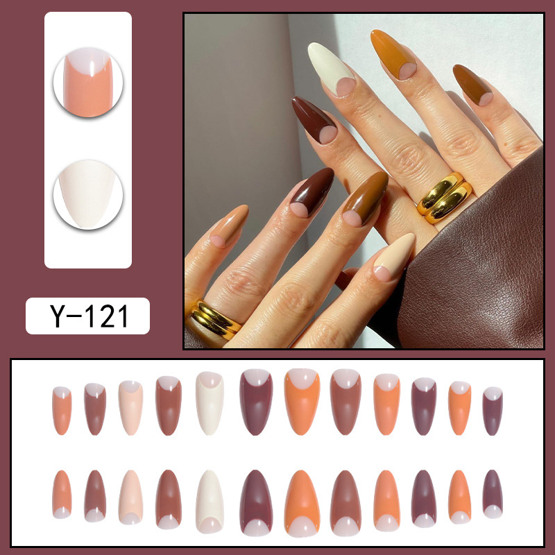 24PCS Nail Art Beauty Sticker Full Cover False Artificial Fingernails Art French Tips