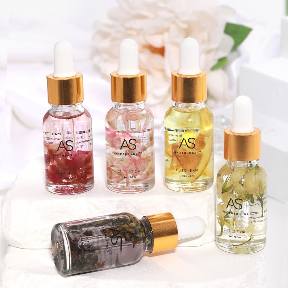 Custom Logo 15ml Organic Natural Cuticle Oil with Vitamin and Flower Fragrance Private Label Dried Flower Nail Care Oil