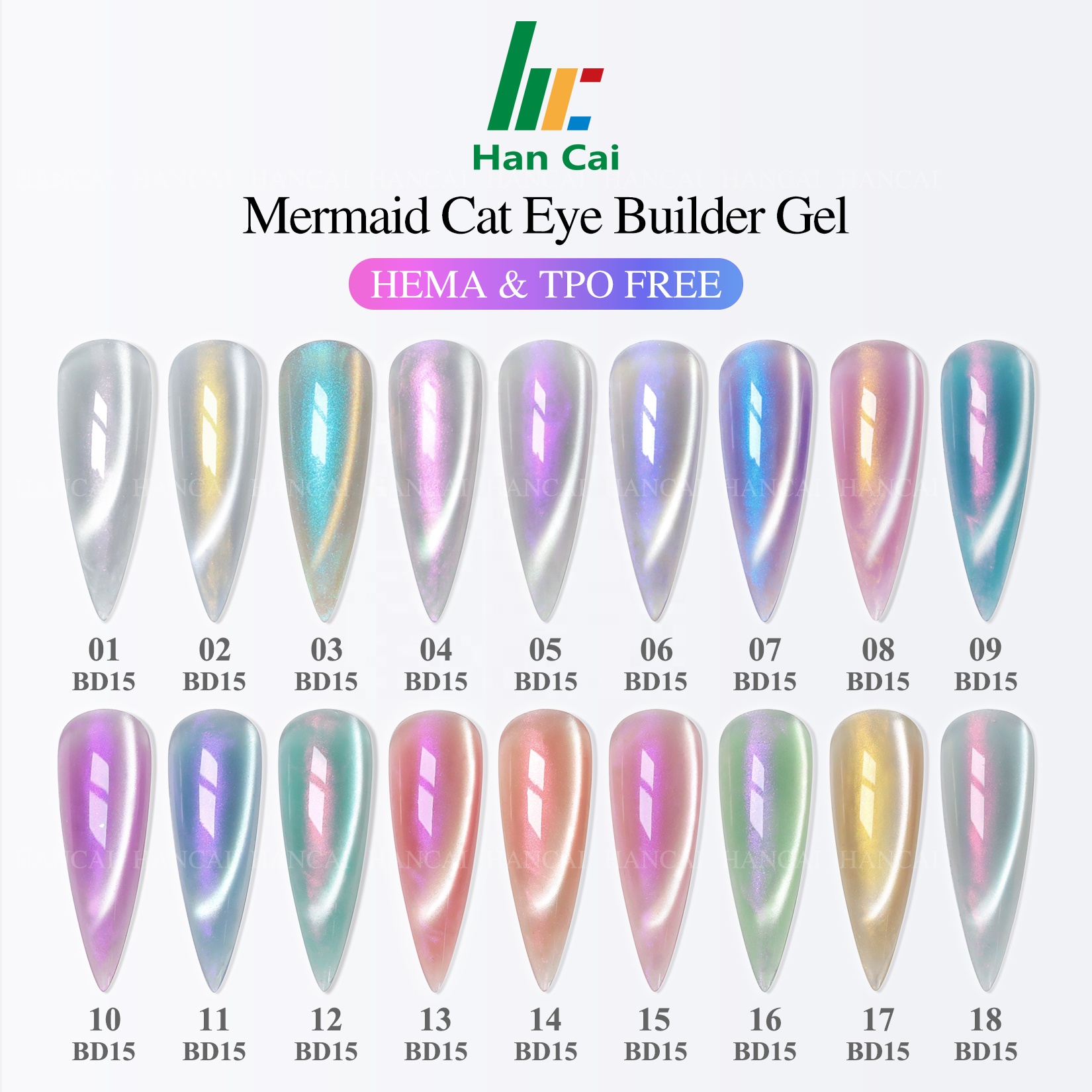 HEMA FREE Mermaid Cat Eye Builder Nail Gel 18 Color Extension Gel Wholesale High Quality Hard Gel Builder Nail Gel Custom Logo