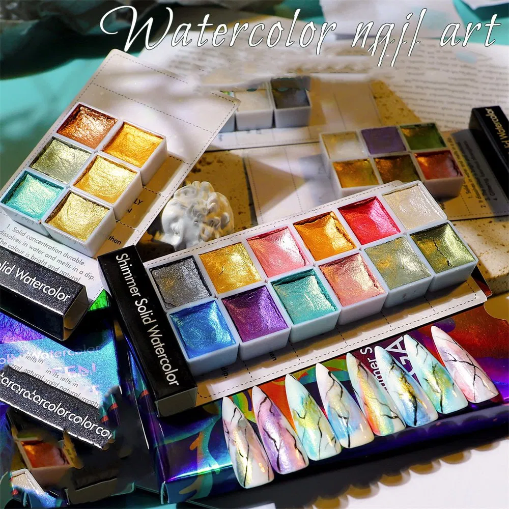 6/12 Colors Glitter DIY Nail Art Decoration Paint Metallic Nail Chrome Pigment Powder Solid Peral Nail Watercolor