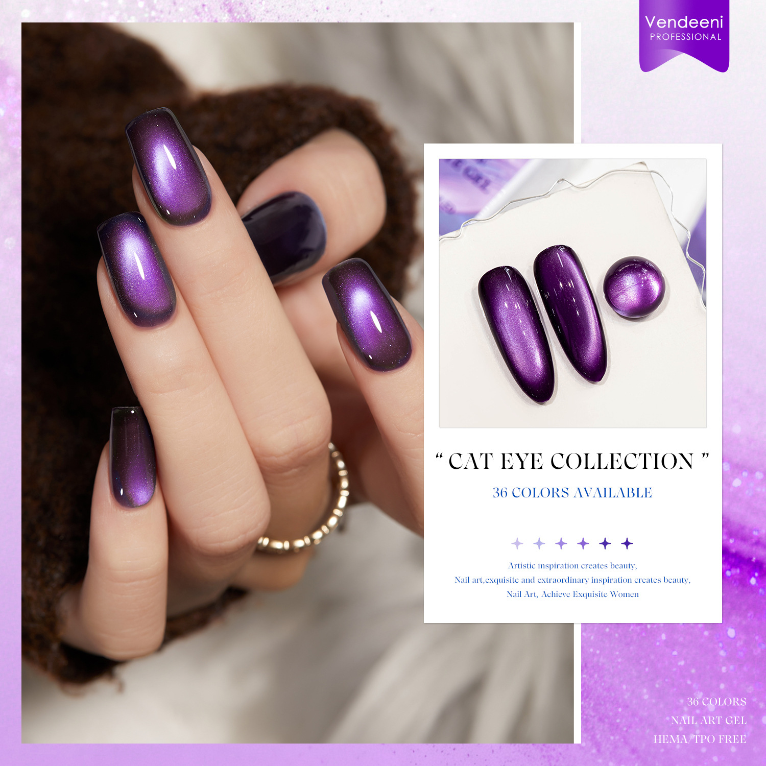 36 Colors Deep Light Purple Cat Eye Gel HEMA TPO-Free Gift Box Set UV High Saturation Solid Color