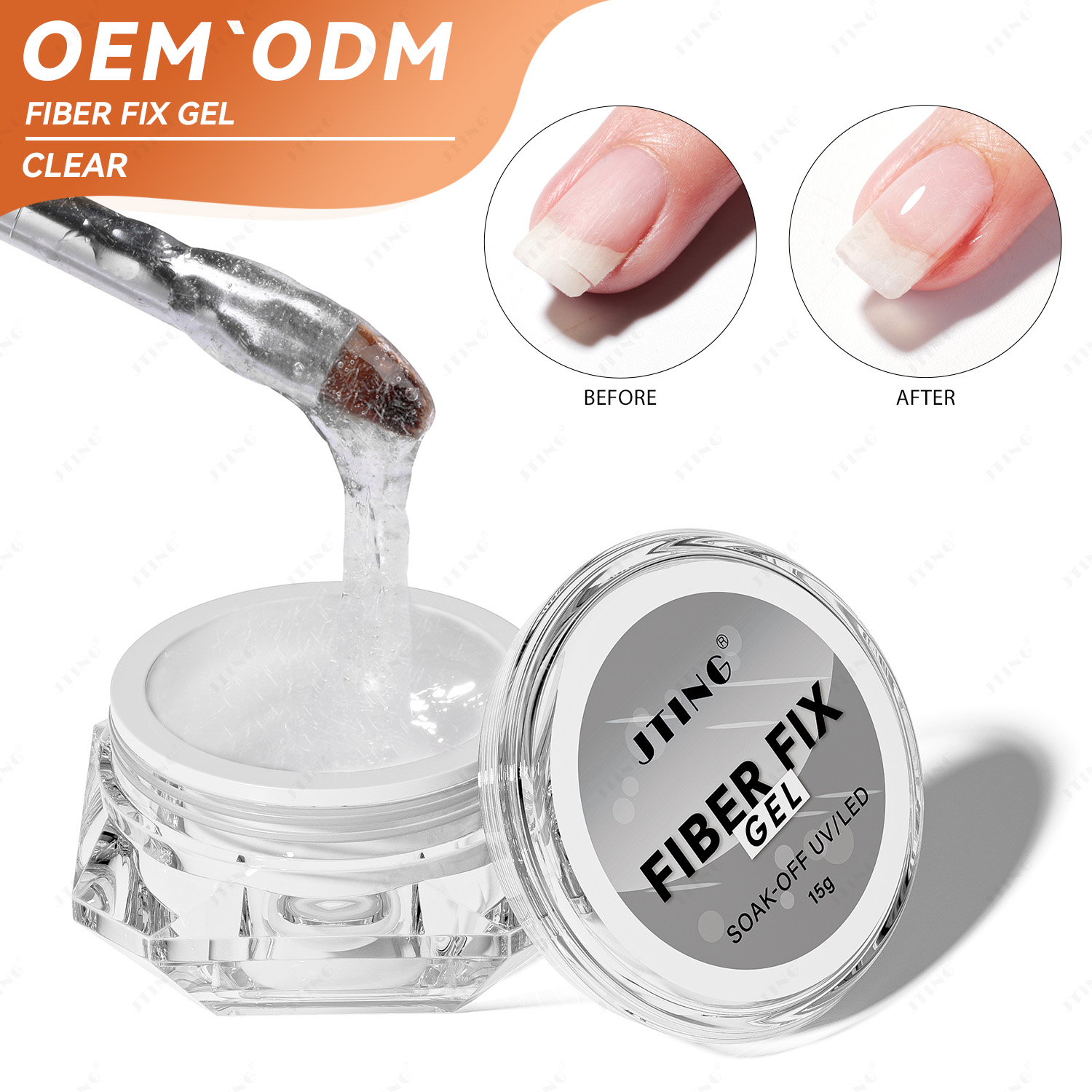 JTING Clear Fiber Fix Gel Glass Builder Nail Polisih Gel Nail Repair Extension Sculpting Construction Hard Gel OEM Private Label