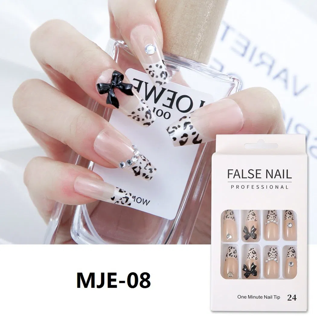 Custom Logo ISO9001almond Fake False French Tip Nails Gold Line Design Glue on Nails Press Ons Medium Acrylic Press on Nails